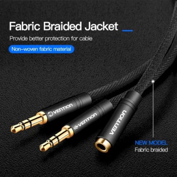 Фото - Кабель 3.5 мм -3.5 мм Vention Audio Jack TRS F -> 2xM, 1.0м, Cotton braided black (BBLBF)