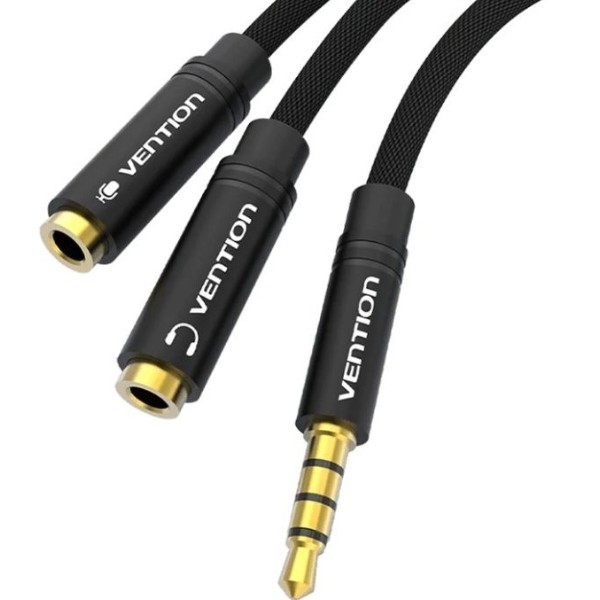 Фото - Кабель 3.5 мм -3.5 мм Vention Audio Jack TRS M -> 2xF, 1.0м, Cotton braided black (BBMBY)