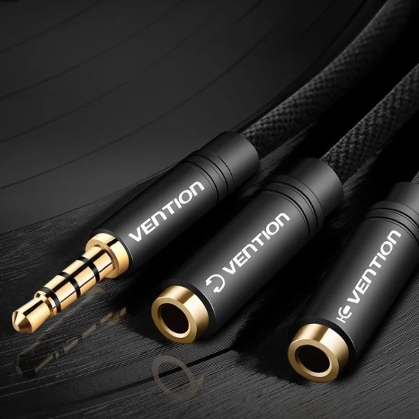 Фото - Кабель 3.5 мм -3.5 мм Vention Audio Jack TRS M -> 2xF, 1.0м, Cotton braided black (BBMBY)