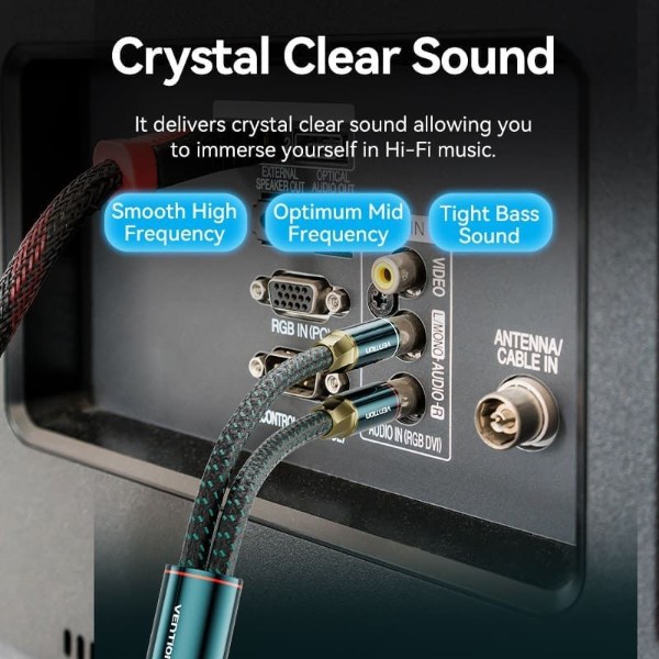 Фото - Кабель 3.5 мм - RCA Vention AUX Audio HiFi TRS 3.5мм - RCAx2 M/M 1.0м, OFC Silver, Cotton braided, green (BCSGF)