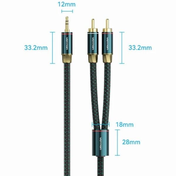 Фото - Кабель RCA Vention AUX Audio HiFi TRS 3.5мм - RCAx2 M/M 3 м Green (BCSGI)