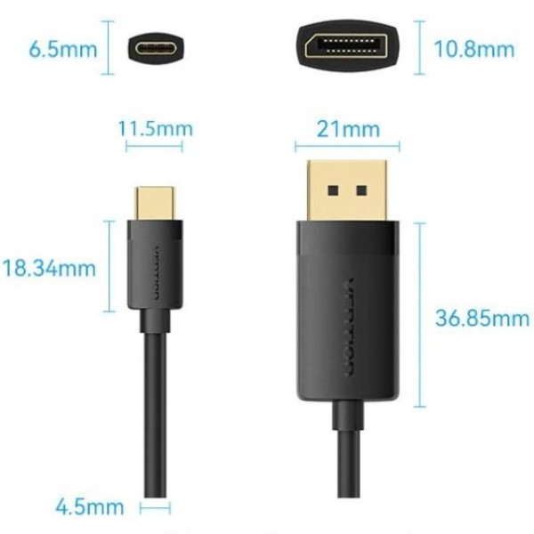 Фото - Кабель Vention USB 3.1 Type-C M - DisplayPort M 1 м Black (CRJBF)