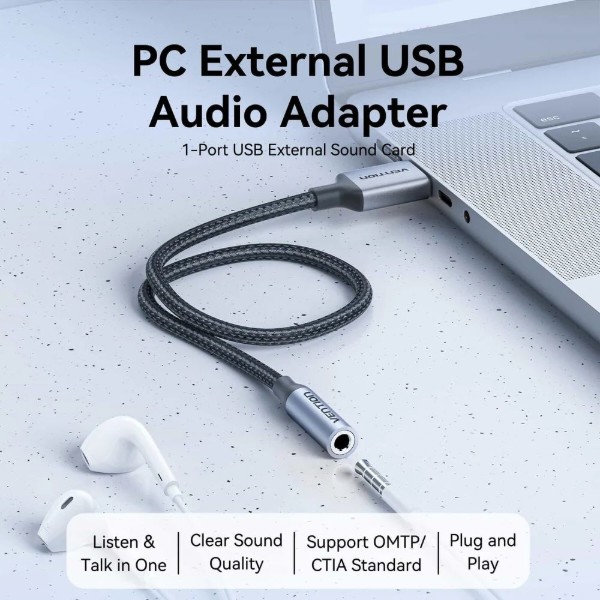Фото - Звуковая карта Vention USB AUX jack TRRS 0.25 м (CVFHC)