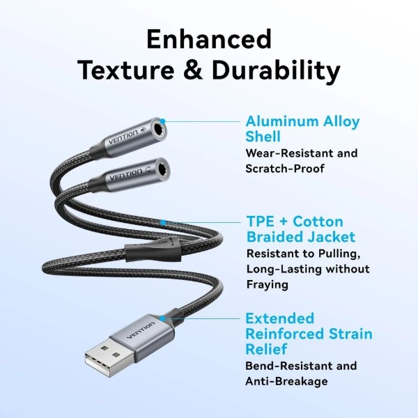 Фото - Звуковая карта Vention USB AUX jack 2*TRS (Mic+Ear) 0.25 м (CVHHC)