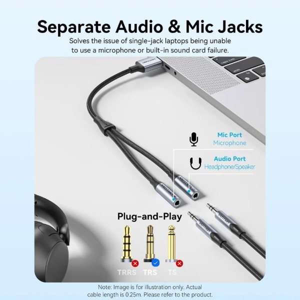 Фото - Звуковая карта Vention USB AUX jack 2*TRS (Mic+Ear) 0.25 м (CVHHC)