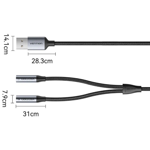 Фото - Звуковая карта Vention USB AUX jack 2*TRS (Mic+Ear) 0.25 м (CVHHC)