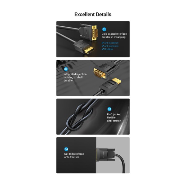 Фото - Кабель Vention DisplayPort M - VGA M 2 м 1080P Black (HBLBH)