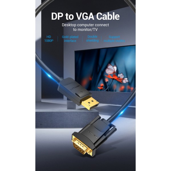 Фото - Кабель Vention DisplayPort M - VGA M 2 м 1080P Black (HBLBH)