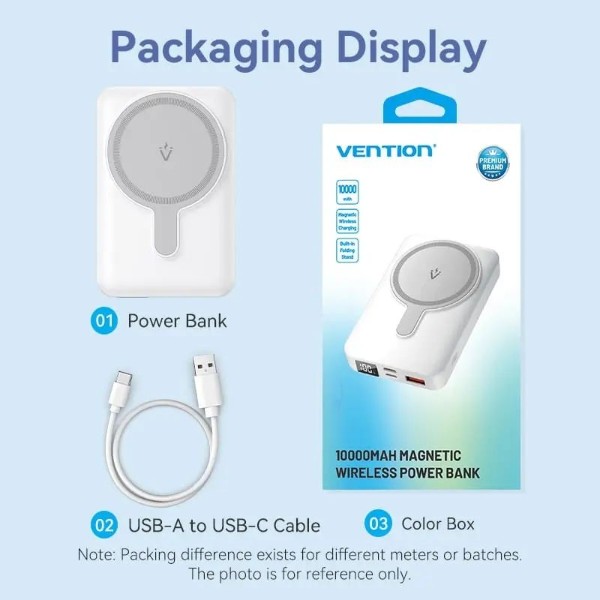 Фото - Батарея мобільна Vention Magnetic Wireless 10000mAh 22.5W USB-C Lightning USB-A White (FHTW0)