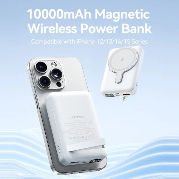 Фото - Батарея мобільна Vention Magnetic Wireless 10000mAh 22.5W USB-C Lightning USB-A White (FHTW0)