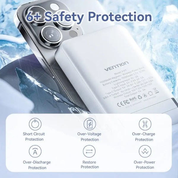 Фото - Батарея мобільна Vention Magnetic Wireless 10000mAh 22.5W USB-C Lightning USB-A White (FHTW0)