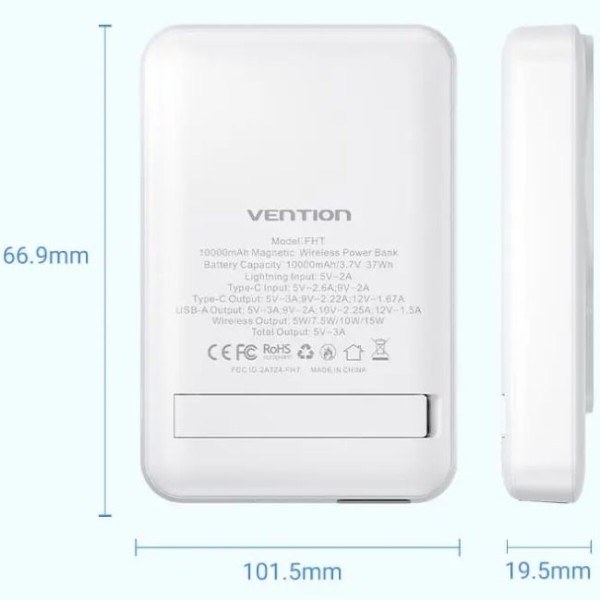 Фото - Батарея мобільна Vention Magnetic Wireless 10000mAh 22.5W USB-C Lightning USB-A White (FHTW0)