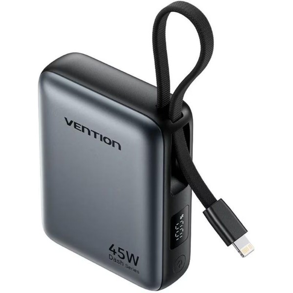 Фото - Батарея мобільна Vention 10000mAh 45W Built-in USB-C and Lightning Cables Gray (FKMH0)