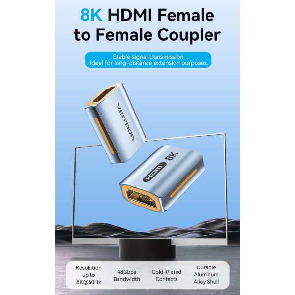 Фото - Переходник HDMI Vention HDMI F -> HDMI F, 8K 60Гц, Aluminium alloy blue (AIUH0)