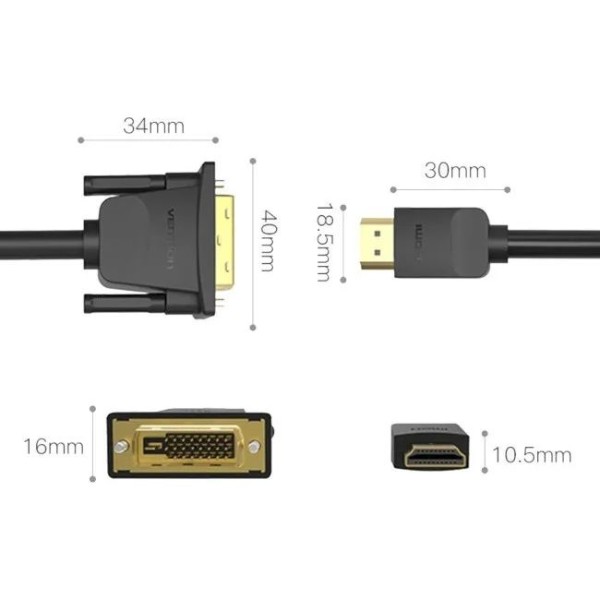 Фото - Кабель HDMI - DVI Vention HDMI M - DVI (24+1 24+5), 5.0 м (ABFBJ)