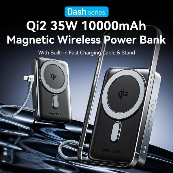 Фото - Батарея мобільна Vention Magnetic Wireless 10000mAh 35W PD USB-C In/Out (FKHH0)