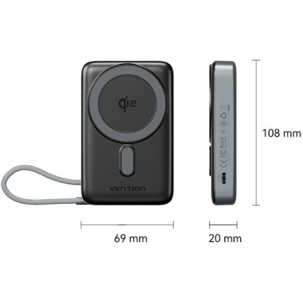 Фото - Батарея мобільна Vention Magnetic Wireless 10000mAh 35W PD USB-C In/Out (FKHH0)
