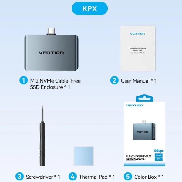 Фото - Зовнішня кишеня Vention M.2 (NVME) B&M Key/M Key,Type-С 3.2 Gen 2-C (KPXH0)