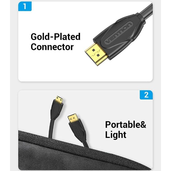 Фото - Кабель HDMI Vention HDMI M - Mini M, 2.0 м, V2.0 4K 60Гц 18Gbps PVC (VAA-D02-B200)
