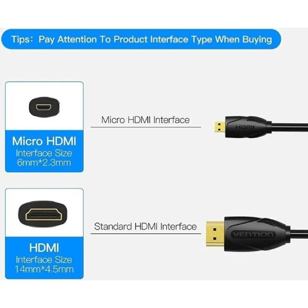 Фото - Кабель HDMI Vention HDMI M - Micro M, 3.0 м, V2.0 4K 60Гц 18Gbps HDR Dolby PVC (VAA-D03-B300)