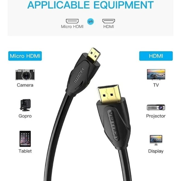 Фото - Кабель HDMI Vention HDMI M - Micro M, 2.0 м, V2.0 4K 60Гц 18Gbps HDR Dolby PVC (VAA-D03-B200)