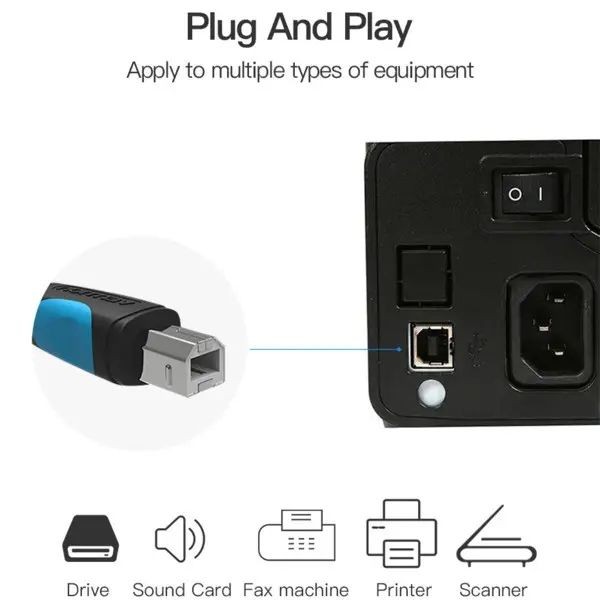 Фото - Кабель USB type A - USB type B Vention USB 2.0 AM-BM, 1.5 м, PVC, black (VAS-A16-B150)