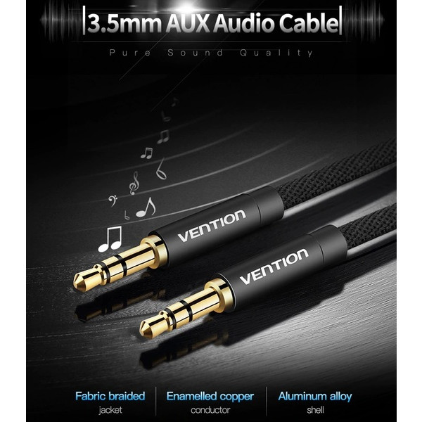 Фото - Кабель 3.5 мм -3.5 мм Vention Audio 3.5 mm M - 3.5 mm M 0.5 m Black (P350AC050-B-M)