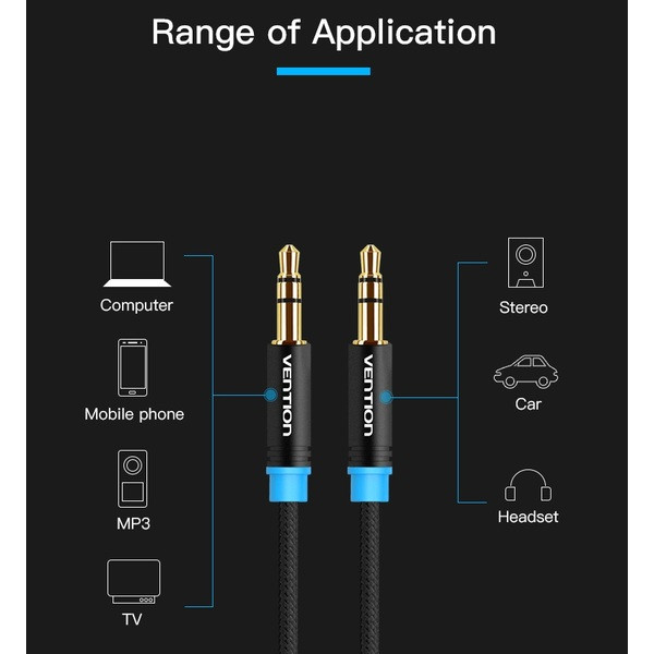 Фото - Кабель 3.5 мм -3.5 мм Vention Audio 3.5 mm M - 3.5 mm M 1.5 m Black (P350AC150-B-M)