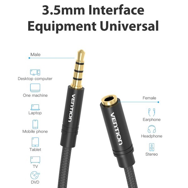 Фото - Кабель 3.5 мм - 3.5 мм Vention Audio 3.5 mm M - 3.5 mm F 3 m Black (VAB-B06-B300-M)