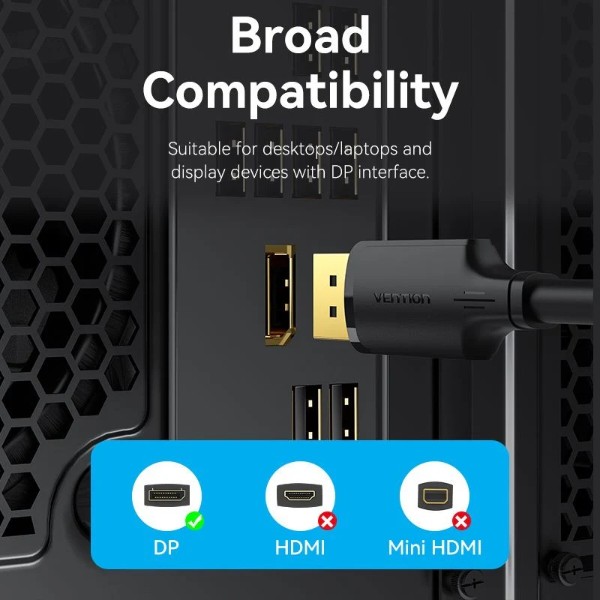 Фото - Кабель Vention DisplayPort M - M 5.0м, V1.2, 4K 60 Гц 3D Dolby 7.1 (HAKBJ)