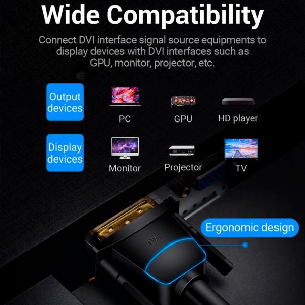 Фото - Кабель Vention DVI-D 24M - 24M, 1.5 м, 2K 60Hz Dual Linik (EAABG)