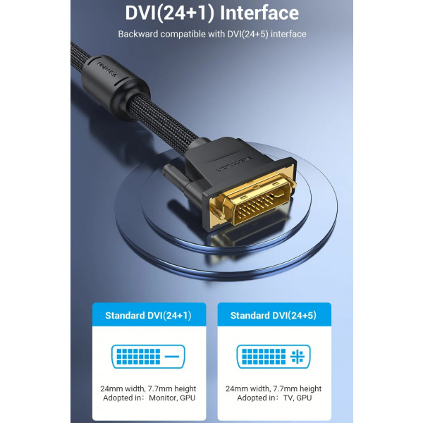 Фото - Кабель Vention DVI-D 24M - 24M, 5.0 м, 2K 60Hz (EAEBJ)