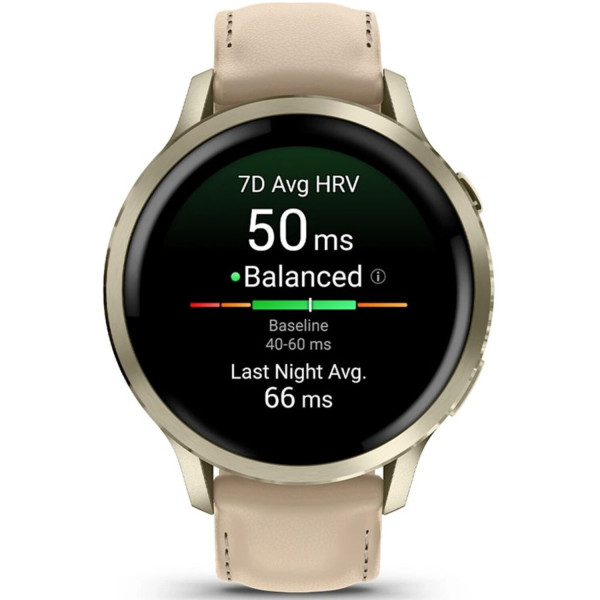 Фото - Смарт-годинник Garmin Venu 4 (41mm), Beige w/ Lunar Gold + Leather (010-03013-03)