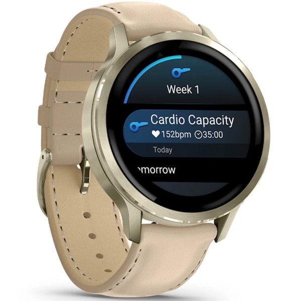 Фото - Смарт-годинник Garmin Venu 4 (41mm), Beige w/ Lunar Gold + Leather (010-03013-03)