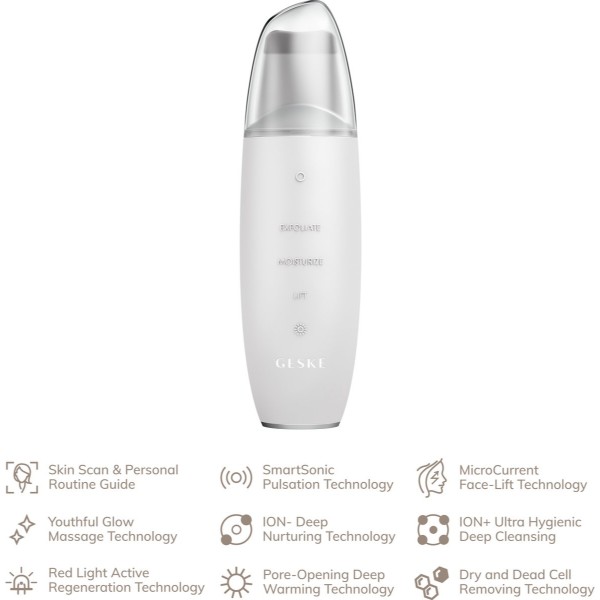 Фото - Прилад для чищення обличчя GESKE MicroCurrent Skin Scrubber & Blackhead Remover 9 в 1 (GK000044WH01)