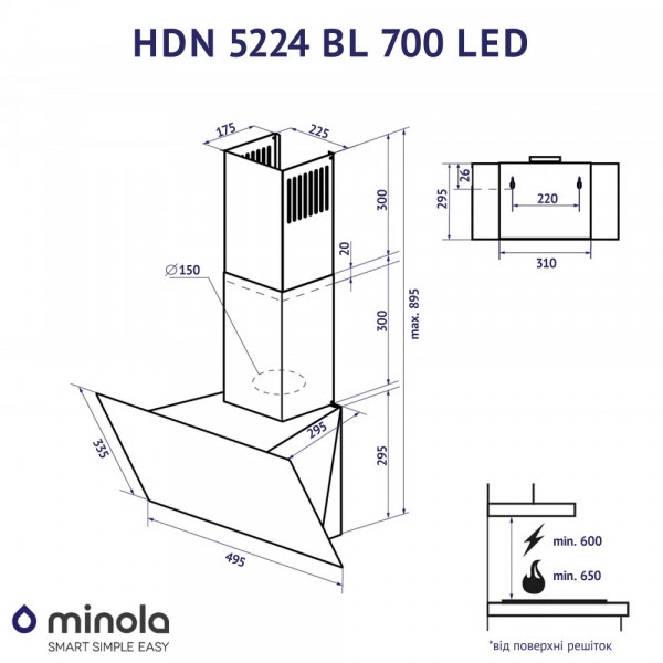 Фото - Витяжка декоративна Minola HDN 5224 BL 700 LED