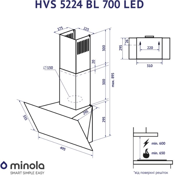 Фото - Витяжка декоративна Minola HVS 5224 BL 700 LED