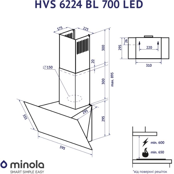 Фото - Витяжка декоративна Minola HVS 6224 BL 700 LED