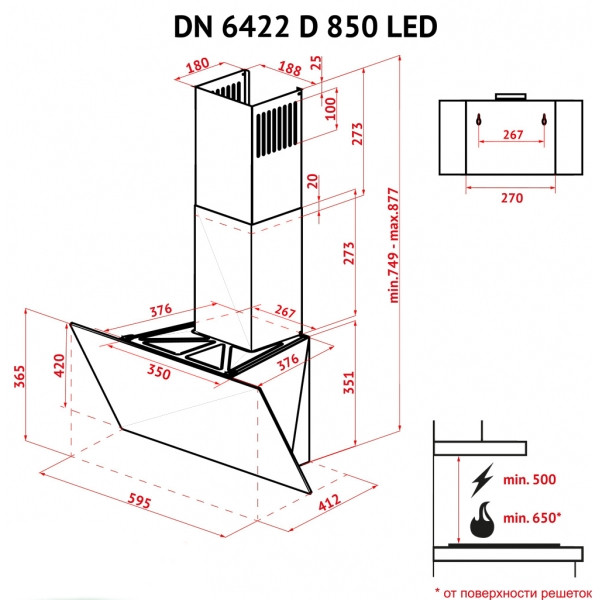 Фото - Витяжка декоративна Perfelli DN 6422 D 850 IV LED