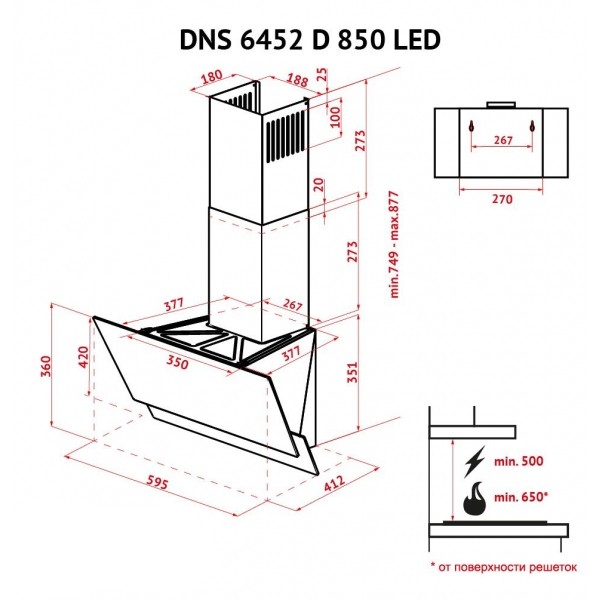 Фото - Вытяжка декоративная Perfelli DNS 6452 D 850 GR LED