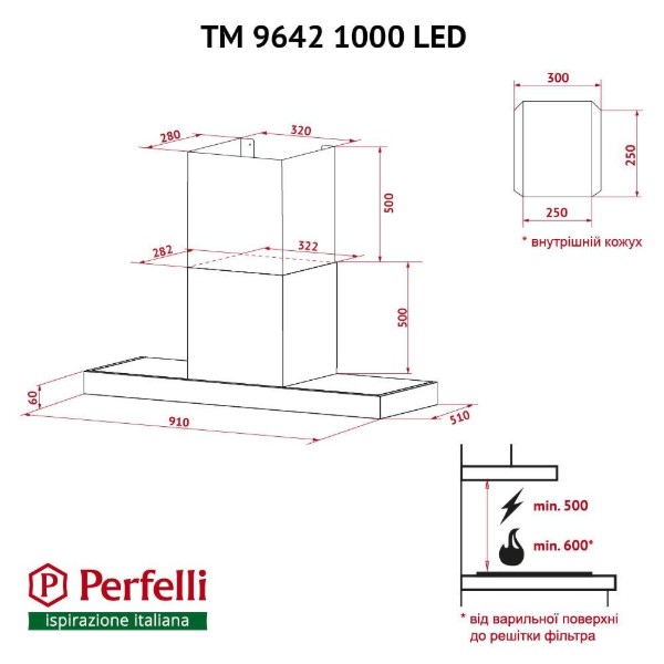 Фото - Витяжка декоративна Perfelli TM 9642 I/BL 1000 LED