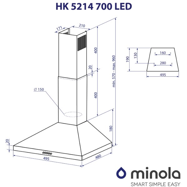 Фото - Витяжка декоративна Minola HK 5214 I 700 LED