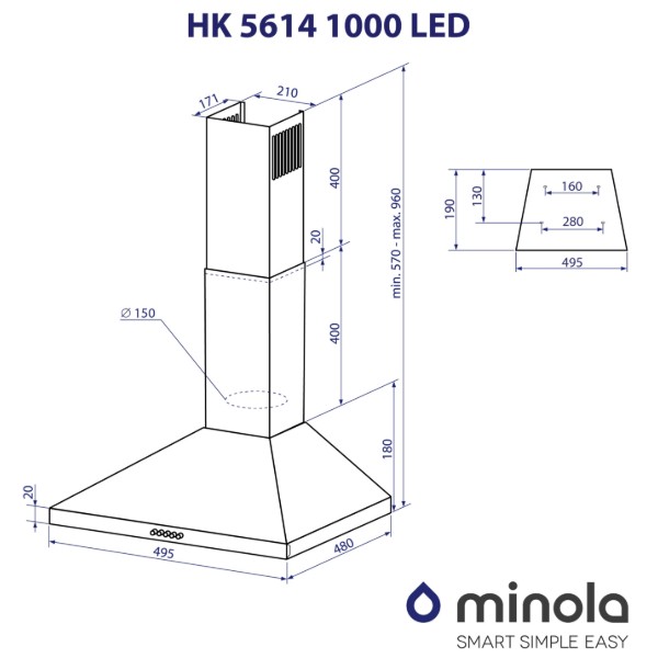 Фото - Витяжка декоративна Minola HK 5614 BL 1000 LED