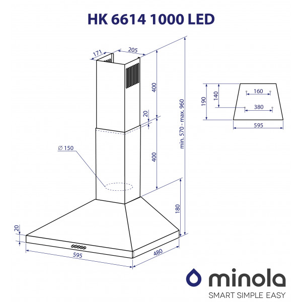 Фото - Вытяжка декоративная Minola HK 6614 BL 1000 LED
