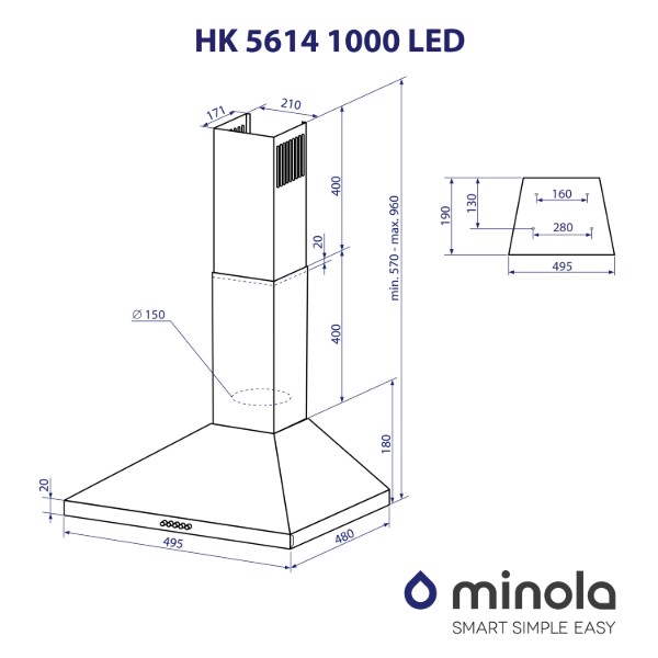 Фото - Витяжка декоративна Minola HK 5614 WH 1000 LED