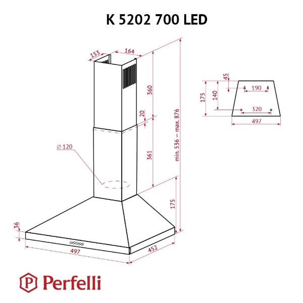 Фото - Вытяжка декоративная Perfelli K 5202 IV 700 LED