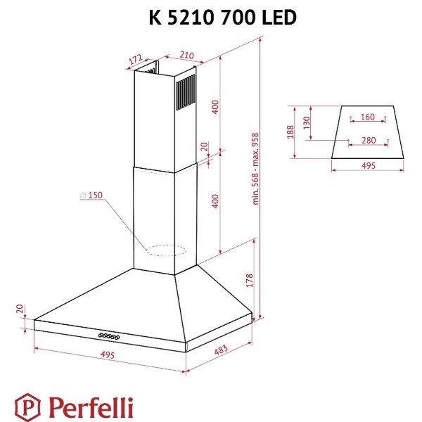 Фото - Витяжка декоративна Perfelli K 5210 WH 700 LED