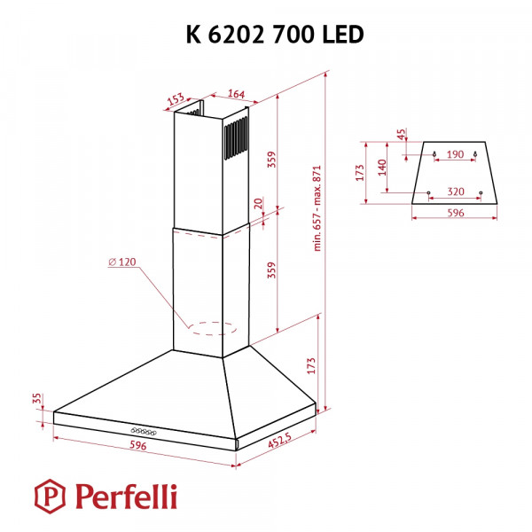 Фото - Вытяжка декоративная Perfelli K 6202 I 700 LED