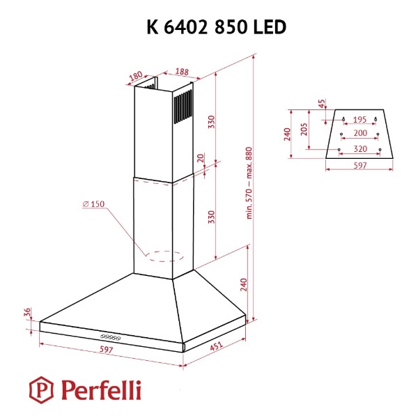 Фото - Витяжка декоративна Perfelli K 6402 IV 850 LED