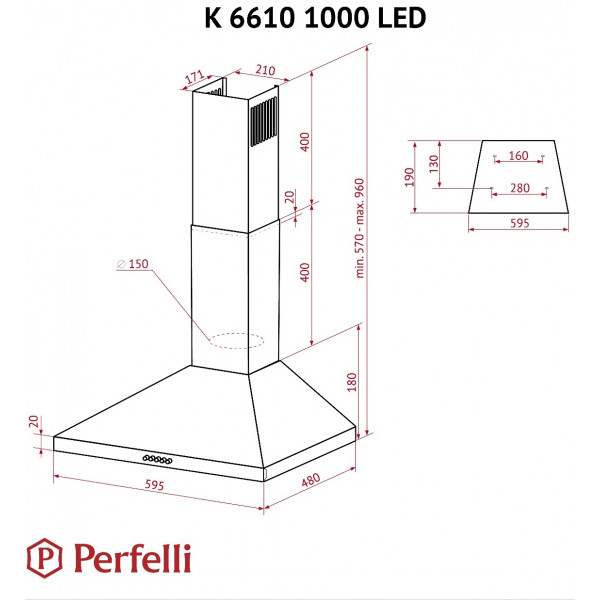 Фото - Витяжка декоративна Perfelli K 6610 BL 1000 LED